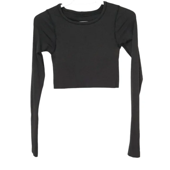 Lululemon Ebb to Street Long Sleeve Shirt Crop Top Womens Size 2 Gray Black - Picture 2 of 13
